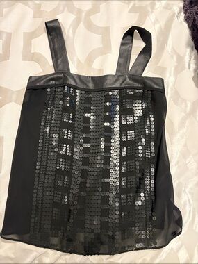 Guess Black Sequin Tote with Faux-Leather Trim